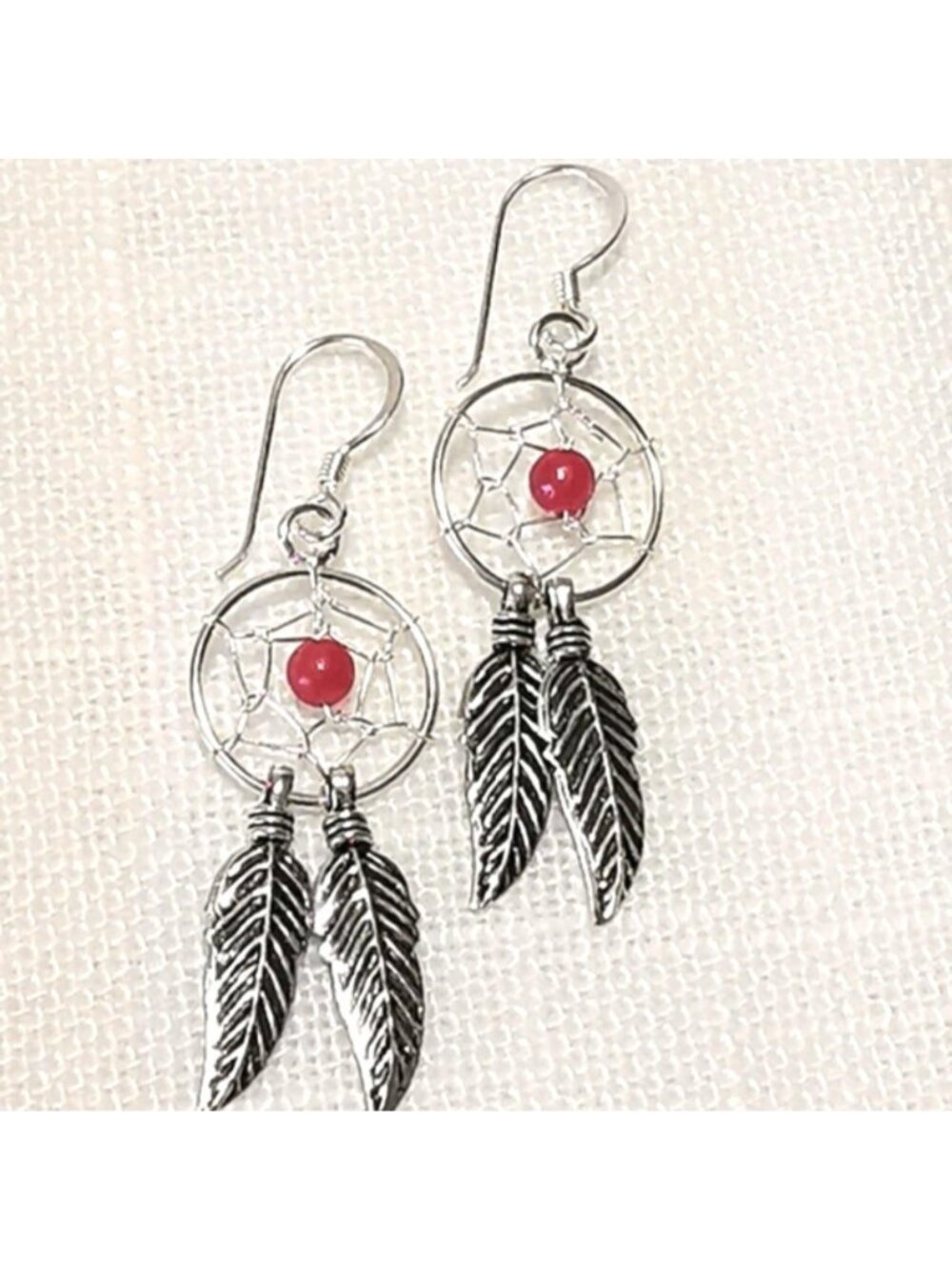 Sterling Silver red carnelian dream catcher earrings